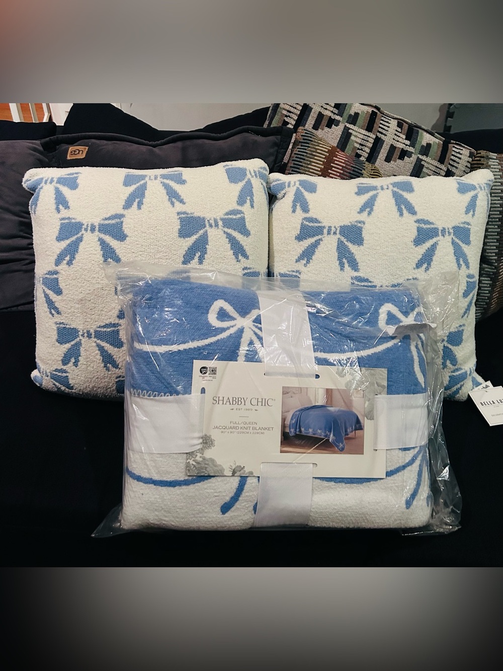 Shabby Chic Bow blue blanket set